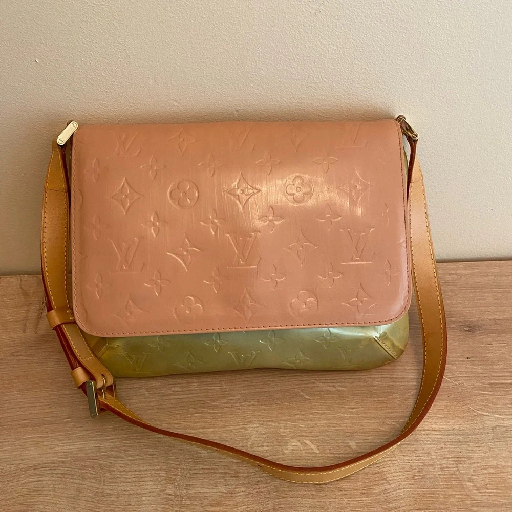 Louis Vuitton Pink and Olive Green Embossed Monogram Shoulder Bag